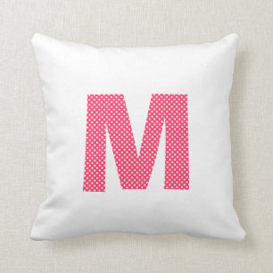 Pink and White Polka Dot Letter M Throw Pillow