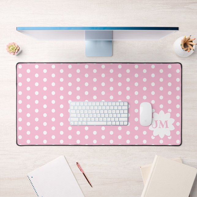 Pink and White Polka Dot Monogram Desk Mat (Creator Uploaded)