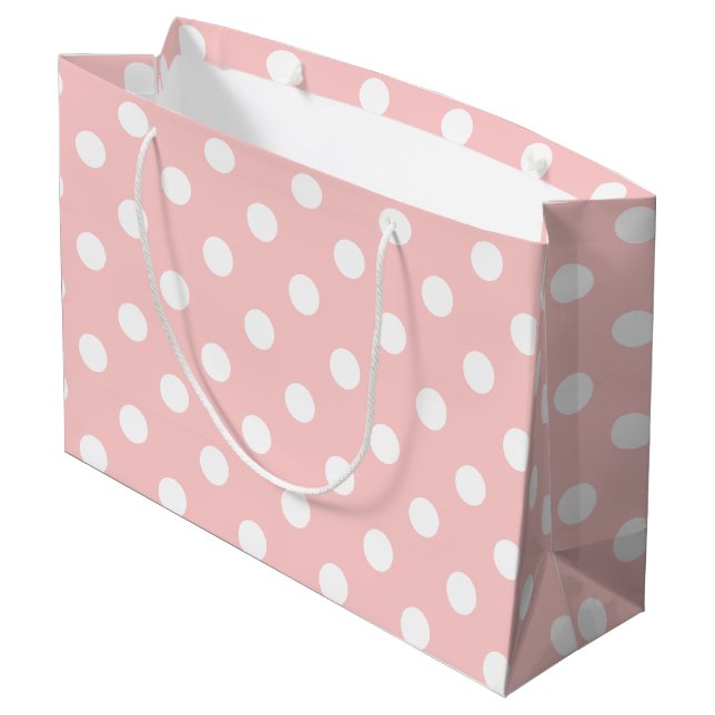 Pink and White Polka Dot Pattern Large Gift Bag (Back Angled)