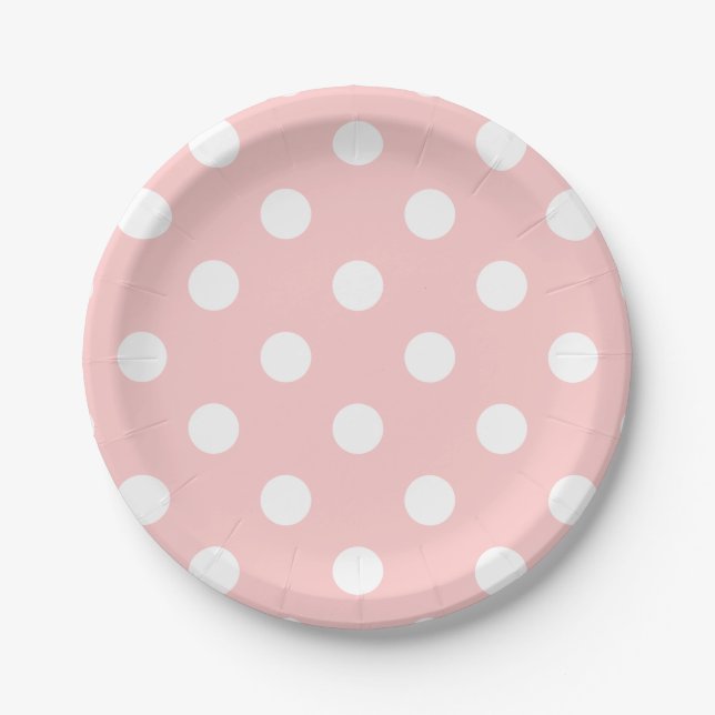 Pink and White Polka Dot Pattern Paper Plate (Front)