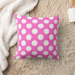 Pink and White Polka Dot Pattern Throw Pillow