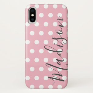 Pink and White Polka Dot  Personalised Name Case-Mate iPhone Case