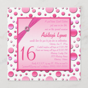 Pink and White Polka Dot Sweet Sixteen Invitation