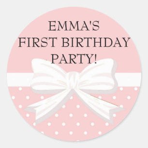 Pink and White Polka Dot w/ Bow Birthday Sticker