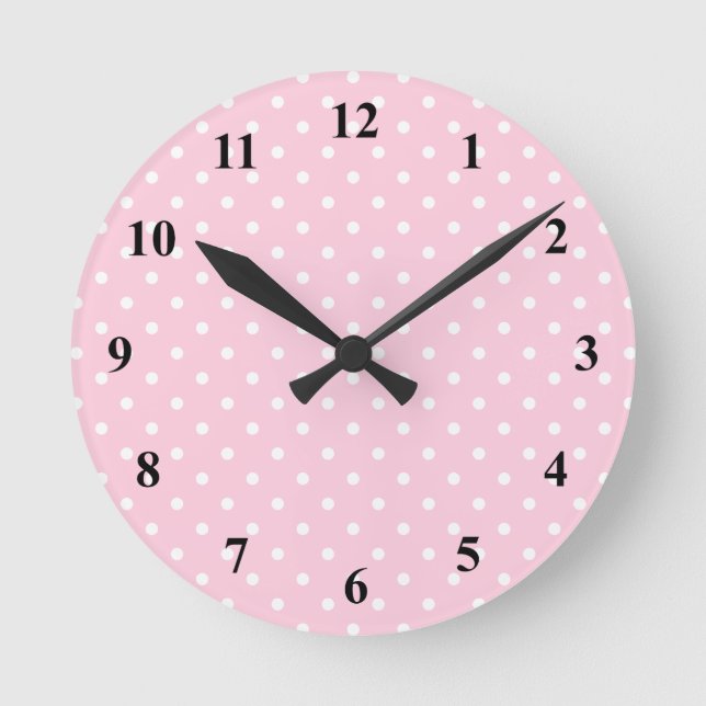 Pink and white polka dot wall clock | Customizable (Front)