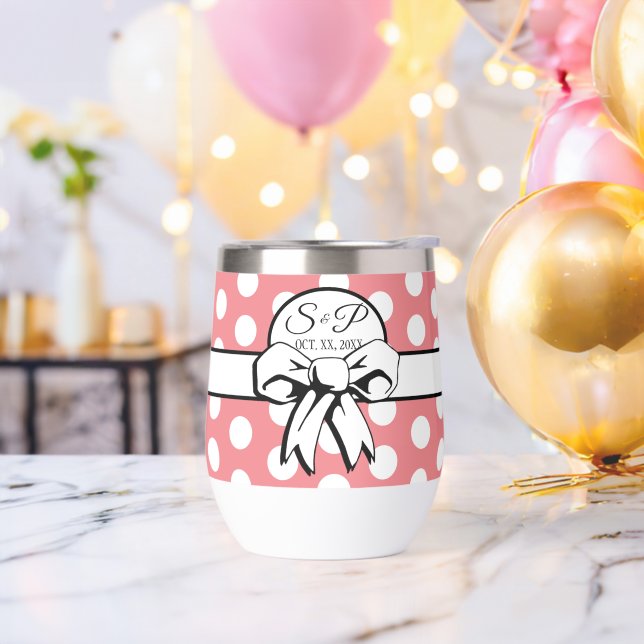 Pink and White Polka Dot White Bow Personalized (Bachelor Party)