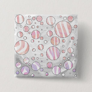Pink and White Polka Dot Zebra 2 Inch Square Button
