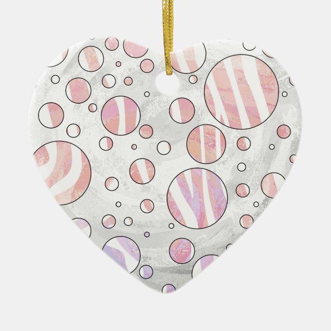 Pink and White Polka Dot Zebra Ceramic Ornament (Front)