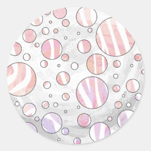 Pink and White Polka Dot Zebra Classic Round Sticker