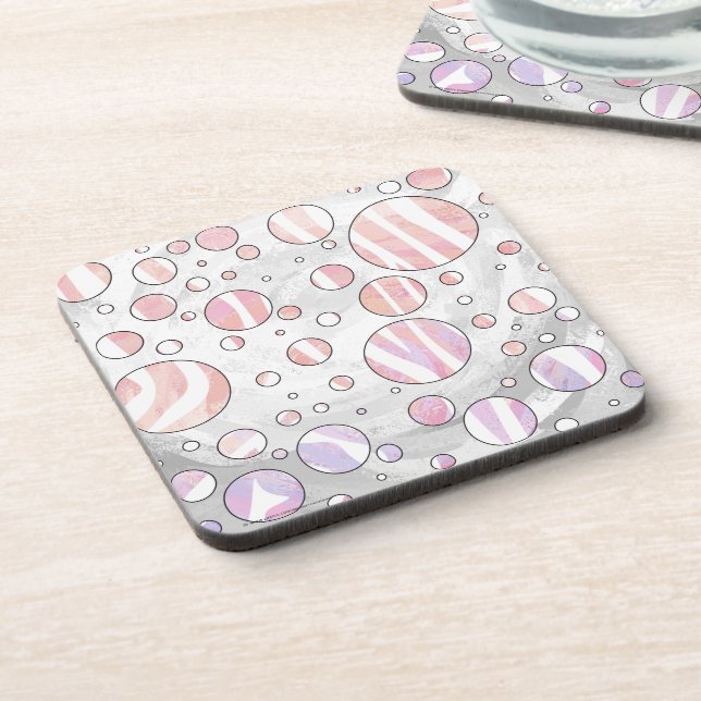Pink and White Polka Dot Zebra Coaster (Left Side)