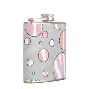 Pink and White Polka Dot Zebra Hip Flask
