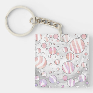 Pink and White Polka Dot Zebra Keychain