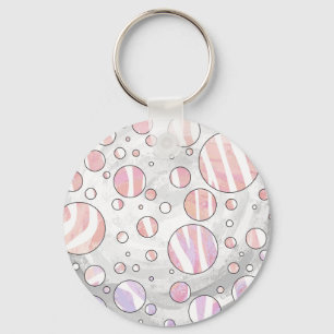 Pink and White Polka Dot Zebra Keychain
