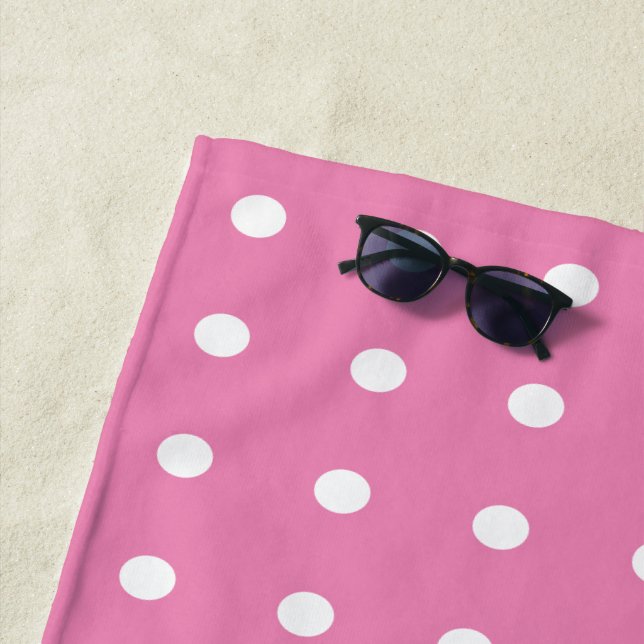 Pink and White Polka Dots Beach Towel (In Situ)