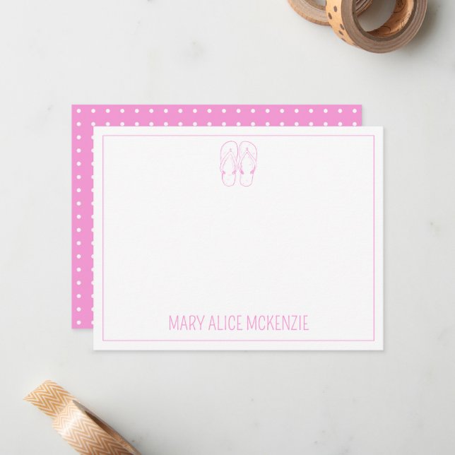 Pink and White Polka Dots Flip Flops Card (Front/Back In Situ)