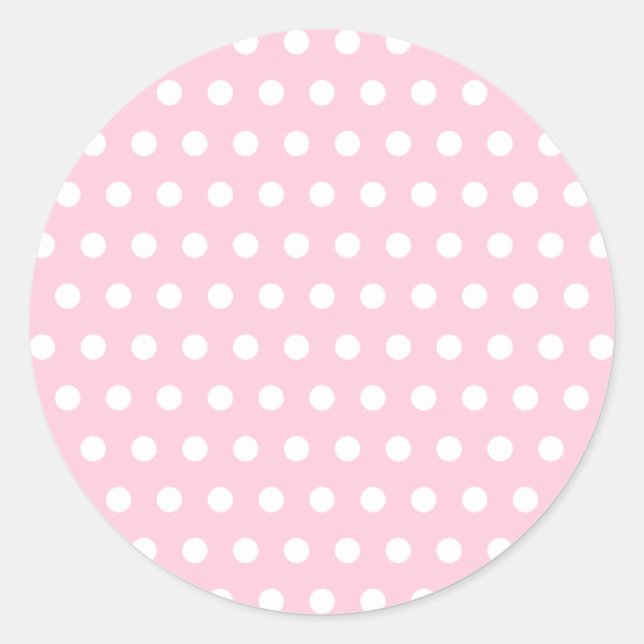 Pink and White Polka Dots Pattern. Classic Round Sticker (Front)