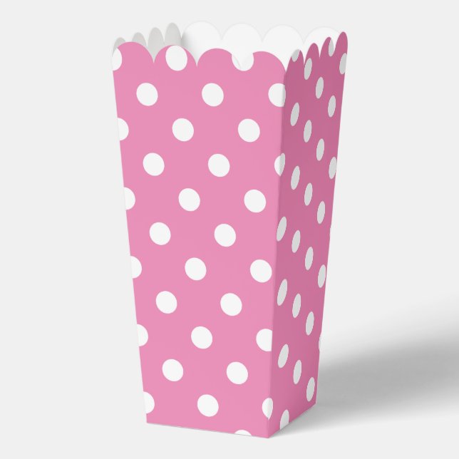 Pink and white polka dots pattern custom popcorn favor box (Front)