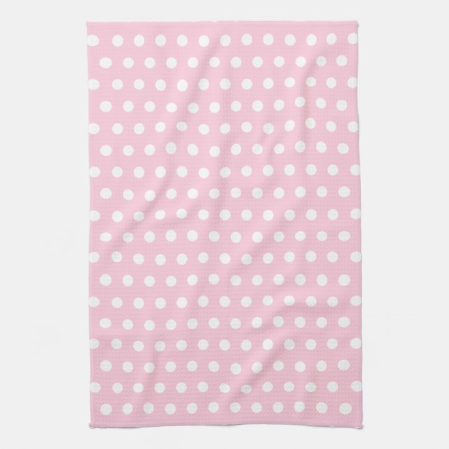 Pink and White Polka Dots Pattern. Kitchen Towel (Vertical)