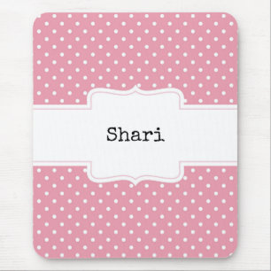 Pink and White Polka Dots Personalized  Mouse Pad