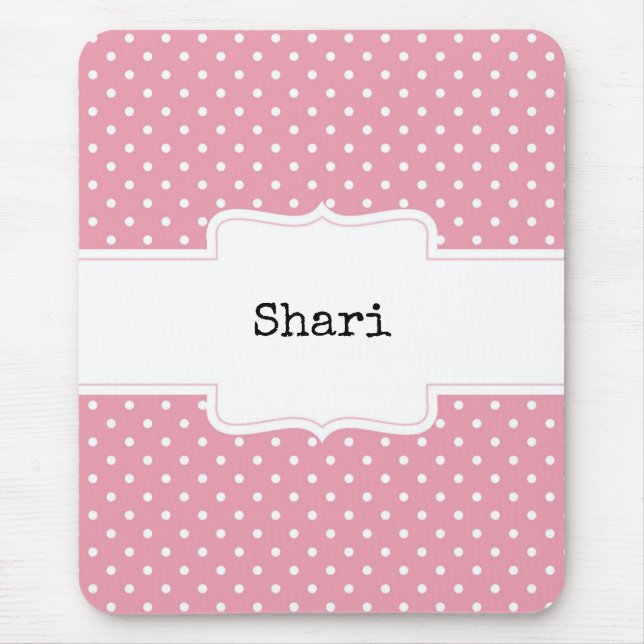 Pink and White Polka Dots Personalized  Mouse Pad (Front)