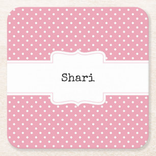 Pink and White Polka Dots Personalized  Square Paper Coaster