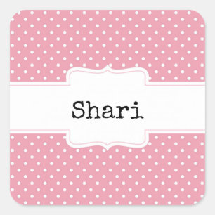 Pink and White Polka Dots Personalized Square Sticker