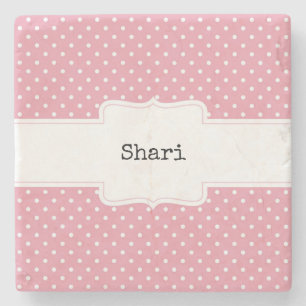 Pink and White Polka Dots Personalized  Stone Coaster
