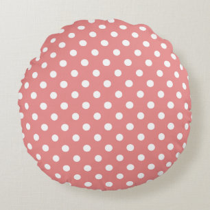 Pink and White Polka dots Round Pillow