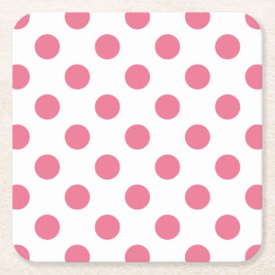 Pink and white polka dots square paper coaster