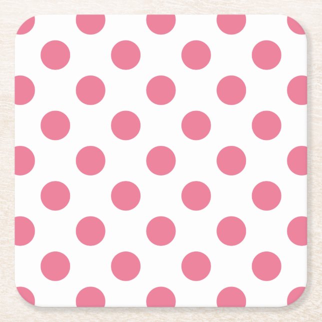 Pink and white polka dots square paper coaster (Front)