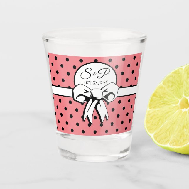 Pink and White Polka Dots with a Bow Personalized Shot Glass (Front)