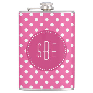Pink and white polka dots with monogram flask