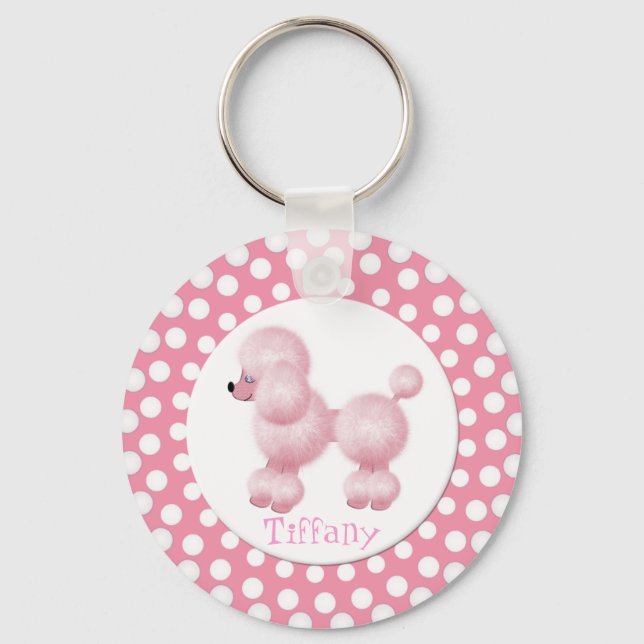 Pink and White Poodle Key Chain (Front)