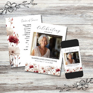 Pink and White Poppy Funeral Memorial Program