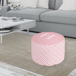 Pink and White Preppy Pattern Monogrammed Pouf