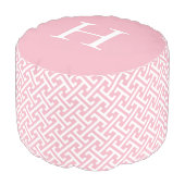 Pink and White Preppy Pattern Monogrammed Pouf (Angled Front)