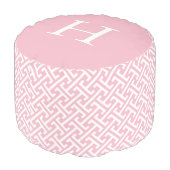 Pink and White Preppy Pattern Monogrammed Pouf (Angled Back)