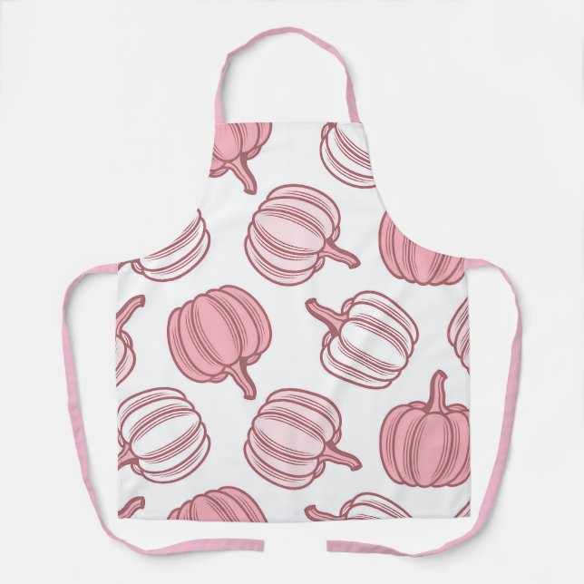 Pink and white printed pumpkin kitchen apron (Front)