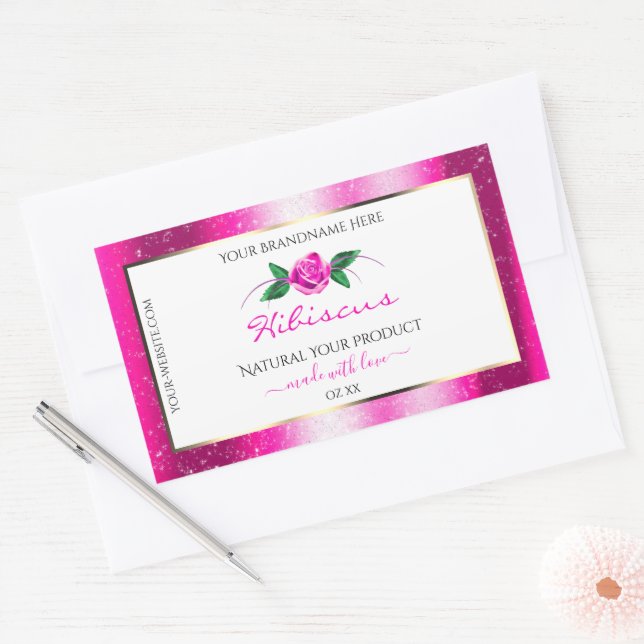 Pink and White Product Labels Floral Rose Glitter (Envelope)