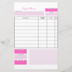 Pink And White Project Planner Sheet Stationery