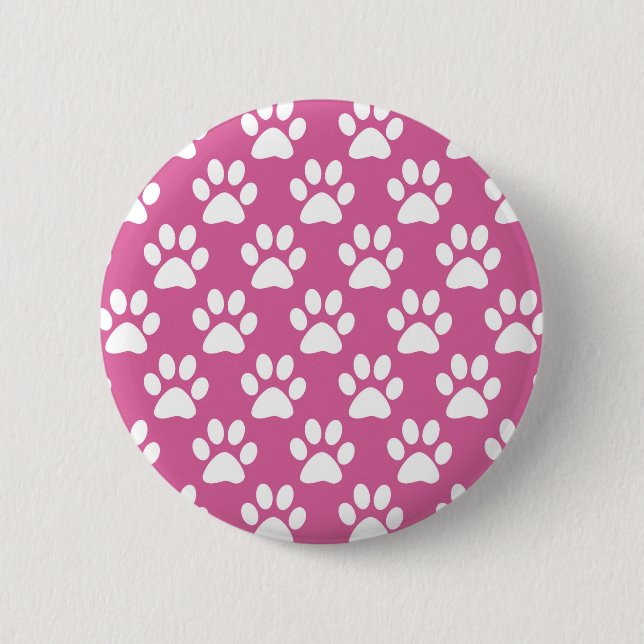 Pink and white puppy paws pattern 2 inch round button (Front)