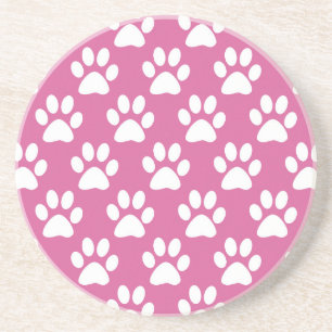 Pink and white puppy paws pattern coaster