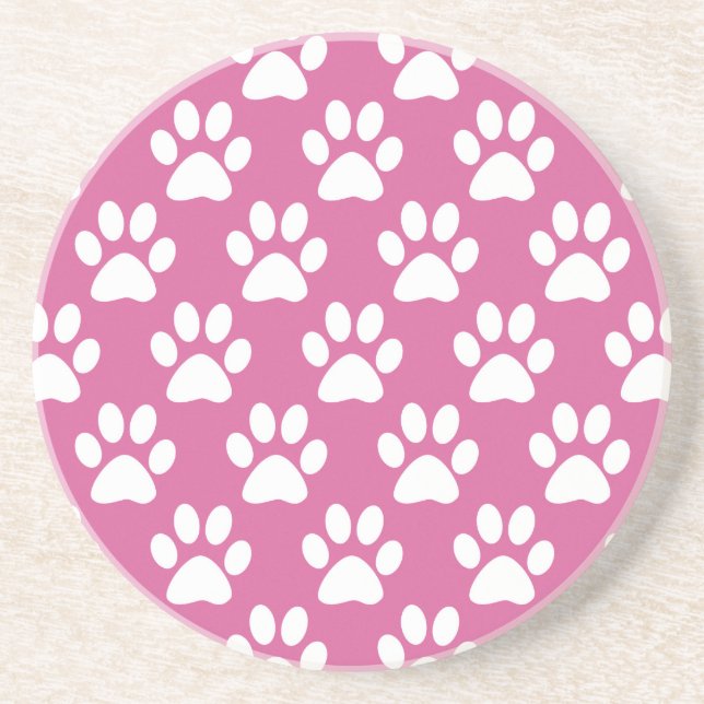 Pink and white puppy paws pattern coaster (Front)