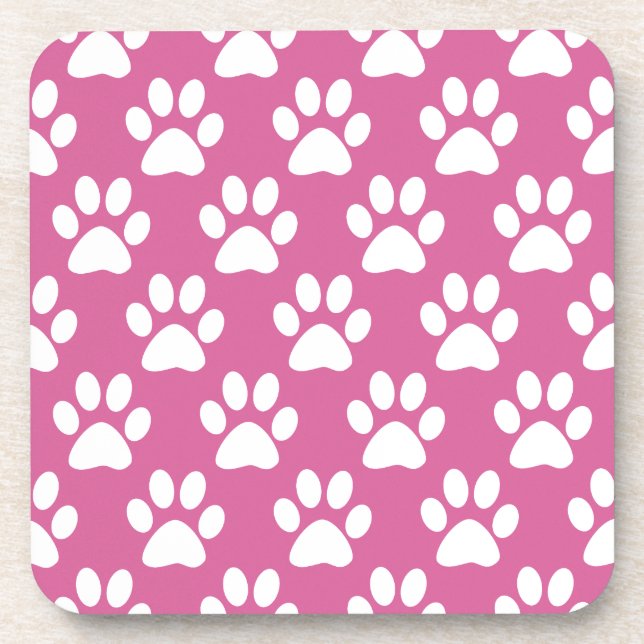Pink and white puppy paws pattern coaster (Front)
