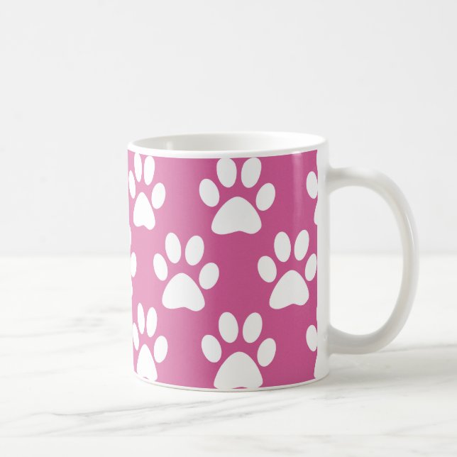 Pink and white puppy paws pattern coffee mug (Right)