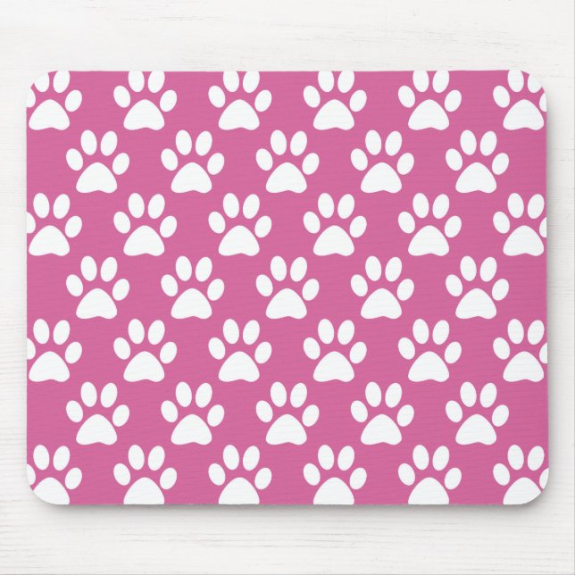 Pink and white puppy paws pattern mouse pad (Front)