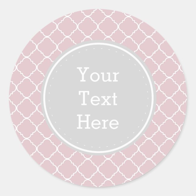 Pink and White Quatrefoil Classic Round Sticker (Front)