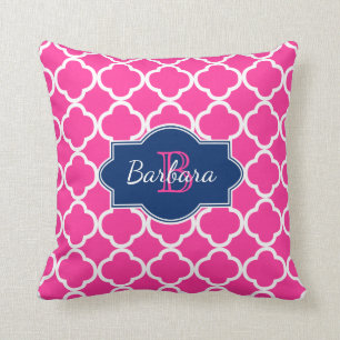 Pink And White Quatrefoil Geometric Pattern Throw Pillow