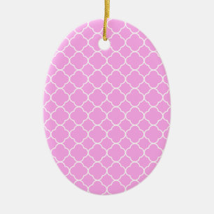 Pink And White Quatrefoil Pattern Ceramic Ornament