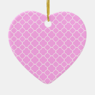 Pink And White Quatrefoil Pattern Ceramic Ornament